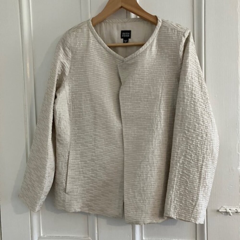 Eileen Fisher Ivory Silk mandarin collar evening jacket